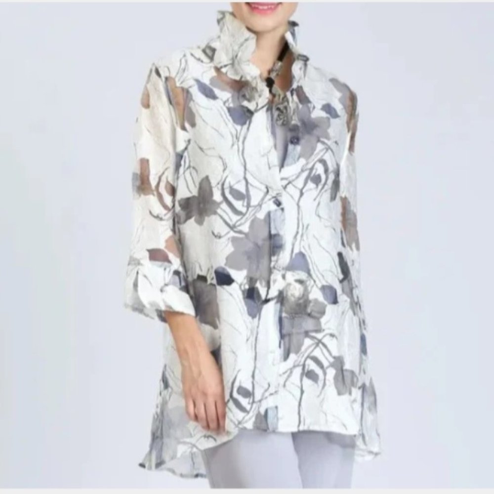 IC Collection Falling Leaves Split Cuffs Sheer Cutout Sleeves Lightweight Jacket